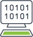 Computer with binary numbers on screen representing coding curriculum
